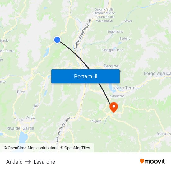 Andalo to Lavarone map