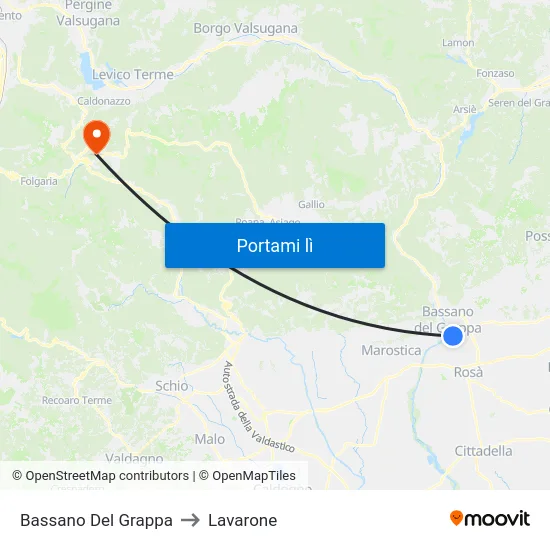 Bassano Del Grappa to Lavarone map