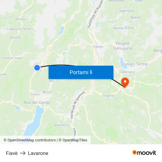 Fiavè to Lavarone map