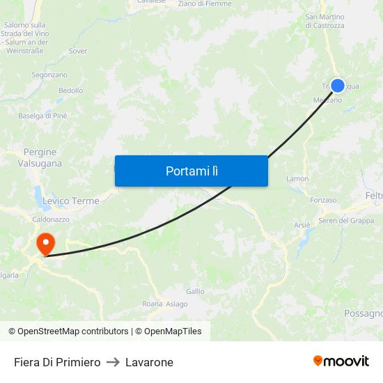 Fiera Di Primiero to Lavarone map
