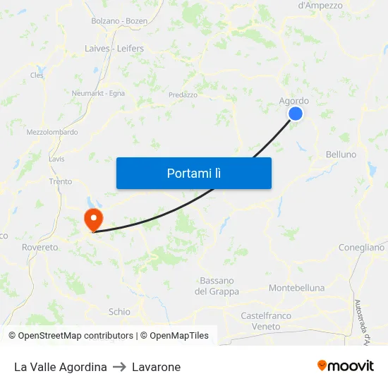 La Valle Agordina to Lavarone map