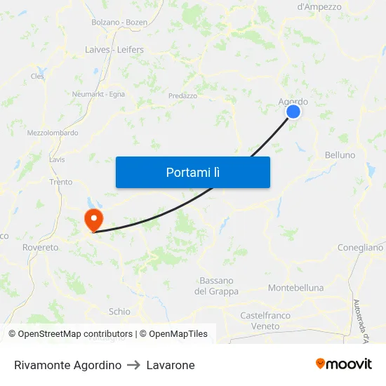 Rivamonte Agordino to Lavarone map