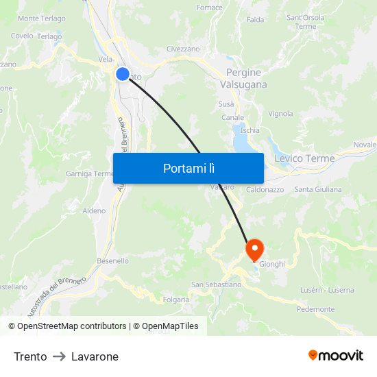 Trento to Lavarone map
