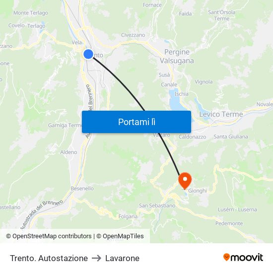 Trento. Autostazione to Lavarone map