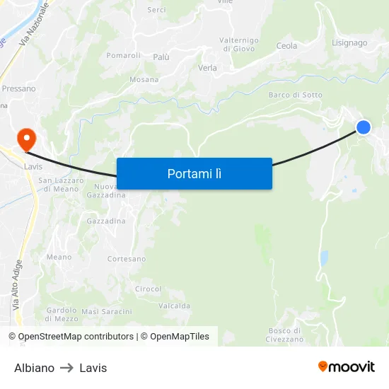 Albiano to Lavis map