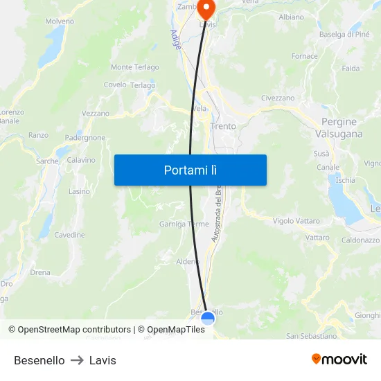 Besenello to Lavis map