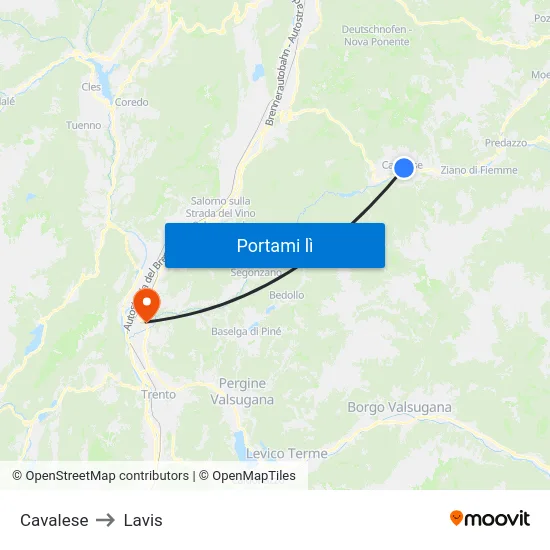 Cavalese to Lavis map