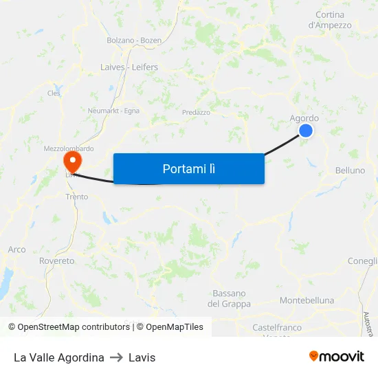 La Valle Agordina to Lavis map