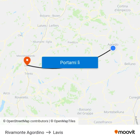 Rivamonte Agordino to Lavis map