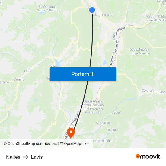 Nalles to Lavis map