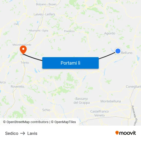 Sedico to Lavis map