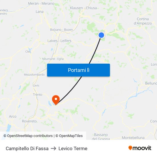 Campitello Di Fassa to Levico Terme map