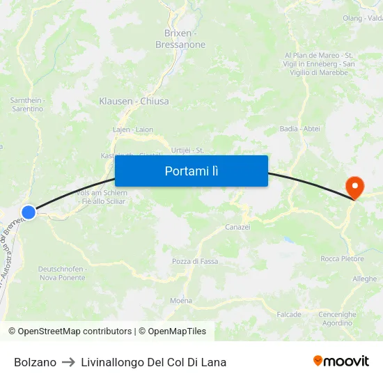 Bolzano to Livinallongo Del Col Di Lana map