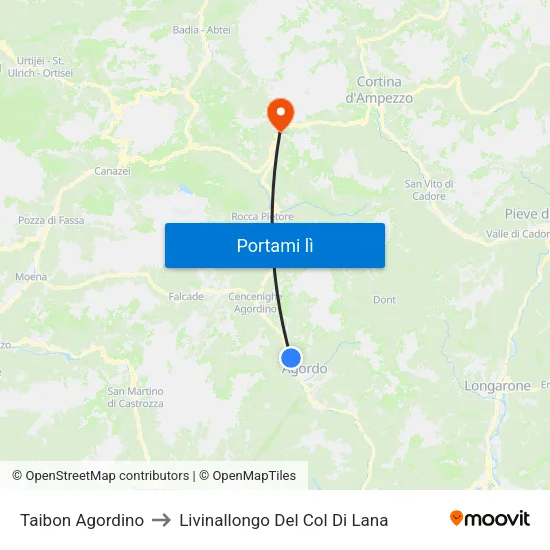 Taibon Agordino to Livinallongo Del Col Di Lana map