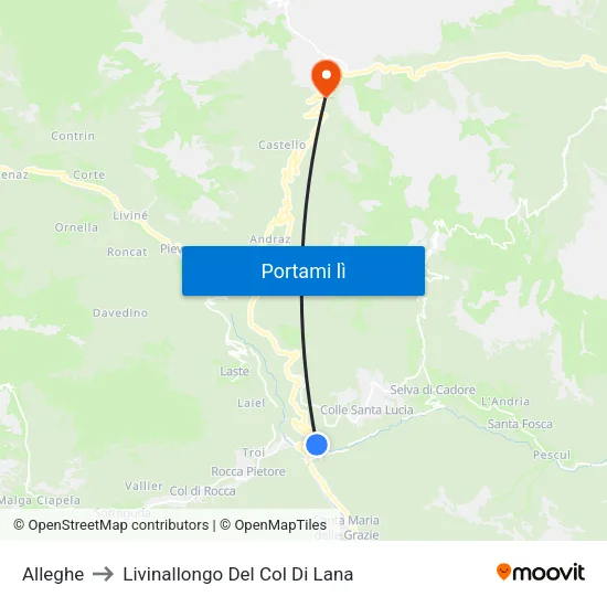 Alleghe to Livinallongo Del Col Di Lana map