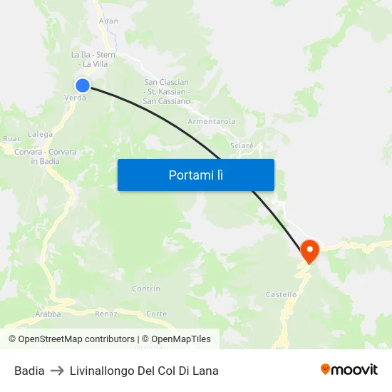 Badia to Livinallongo Del Col Di Lana map