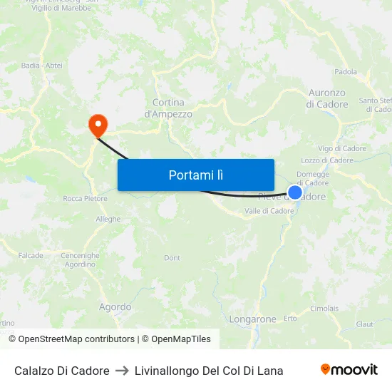 Calalzo Di Cadore to Livinallongo Del Col Di Lana map