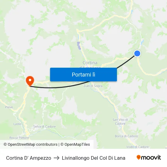 Cortina D' Ampezzo to Livinallongo Del Col Di Lana map