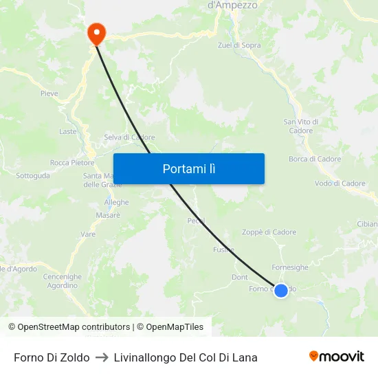 Forno Di Zoldo to Livinallongo Del Col Di Lana map