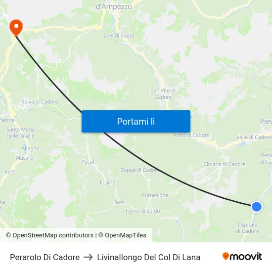 Perarolo Di Cadore to Livinallongo Del Col Di Lana map