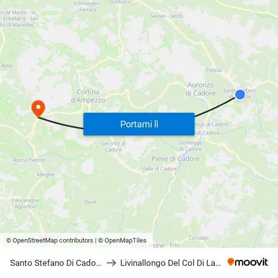Santo Stefano Di Cadore to Livinallongo Del Col Di Lana map