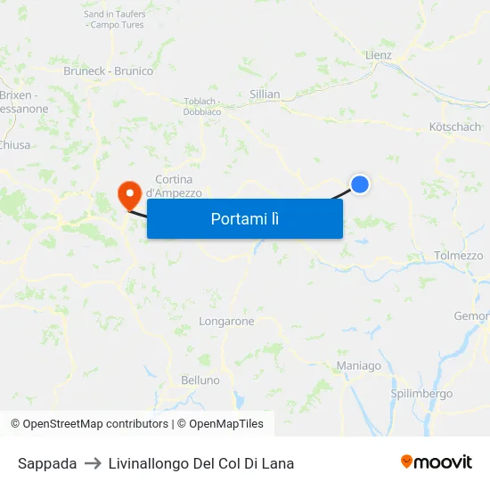 Sappada to Livinallongo Del Col Di Lana map