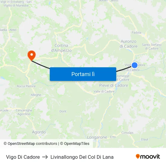 Vigo Di Cadore to Livinallongo Del Col Di Lana map