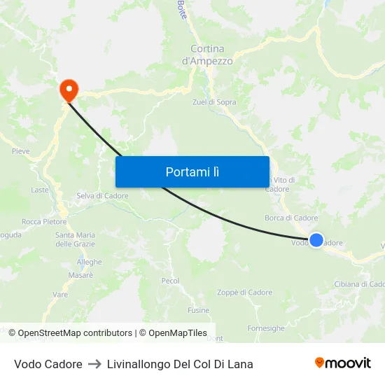 Vodo Cadore to Livinallongo Del Col Di Lana map