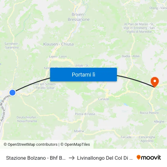Stazione Bolzano - Bhf Bozen to Livinallongo Del Col Di Lana map