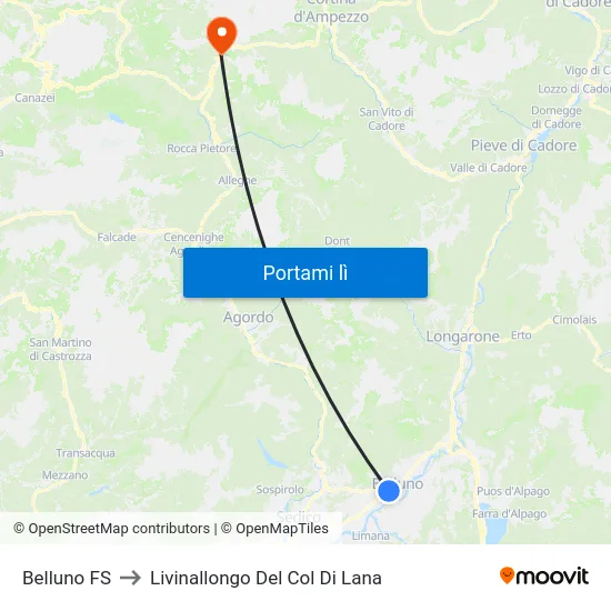 Belluno FS to Livinallongo Del Col Di Lana map