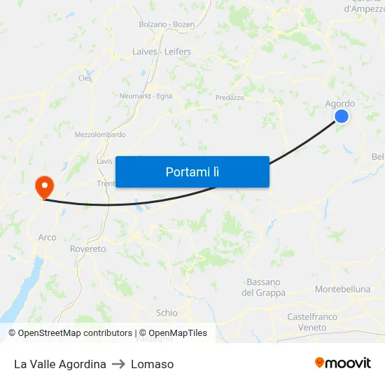 La Valle Agordina to Lomaso map
