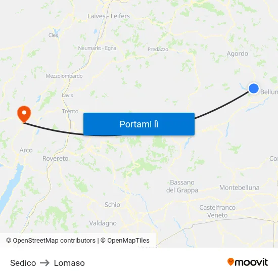 Sedico to Lomaso map