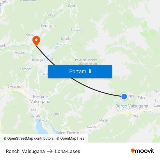 Ronchi Valsugana to Lona-Lases map