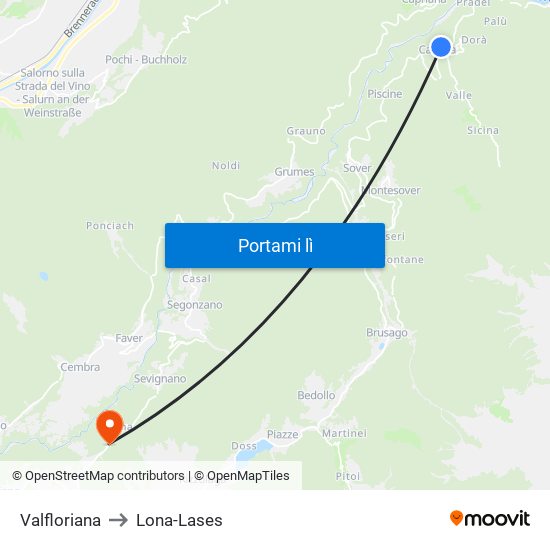 Valfloriana to Lona-Lases map