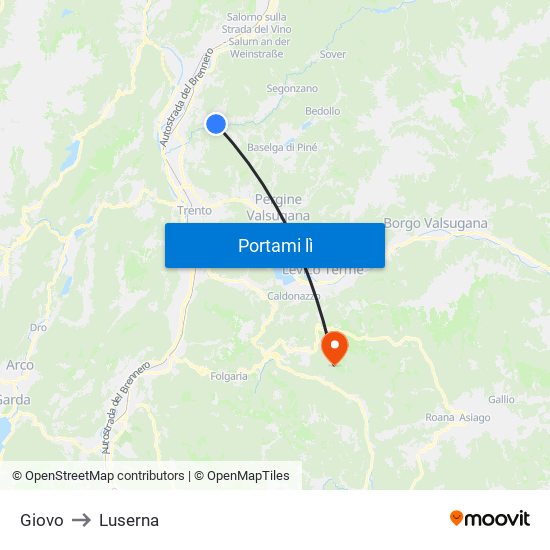 Giovo to Luserna map