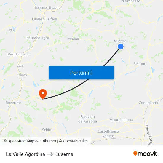 La Valle Agordina to Luserna map