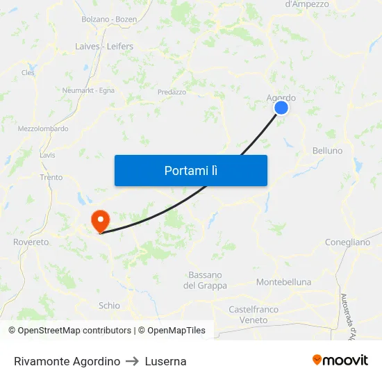 Rivamonte Agordino to Luserna map