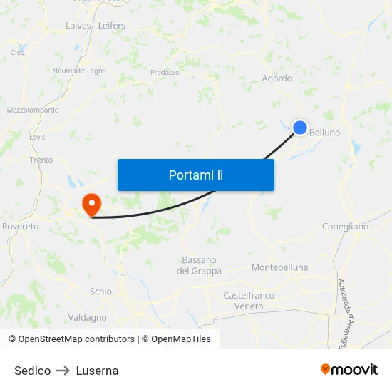 Sedico to Luserna map