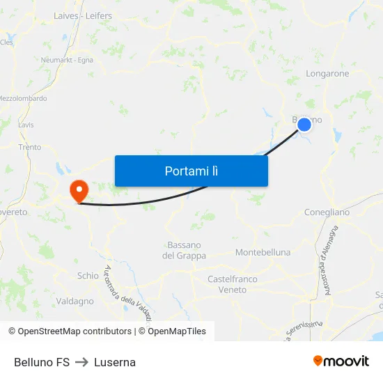 Belluno FS to Luserna map