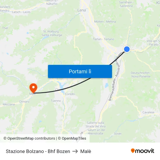 Stazione Bolzano - Bhf Bozen to Malè map