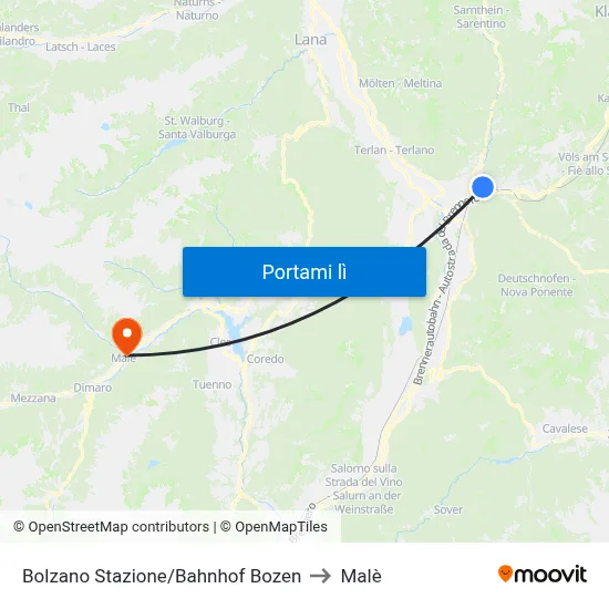 Bolzano Stazione/Bahnhof Bozen to Malè map