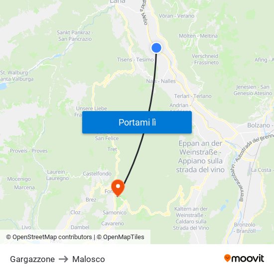 Gargazzone to Malosco map