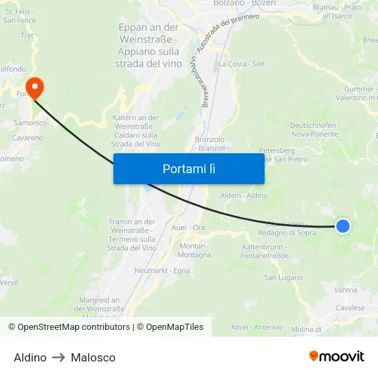 Aldino to Malosco map