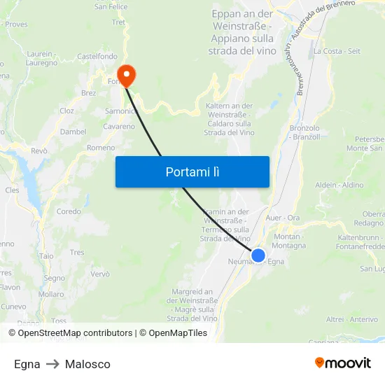 Egna to Malosco map