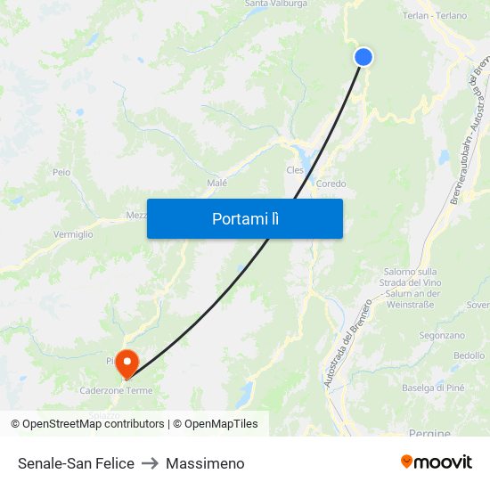 Senale-San Felice to Massimeno map