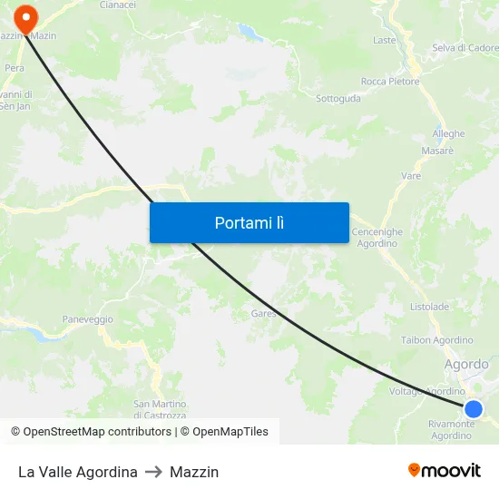 La Valle Agordina to Mazzin map