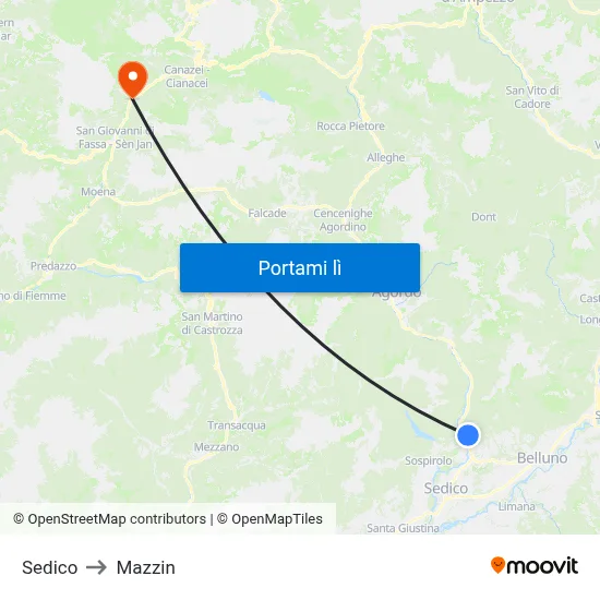 Sedico to Mazzin map