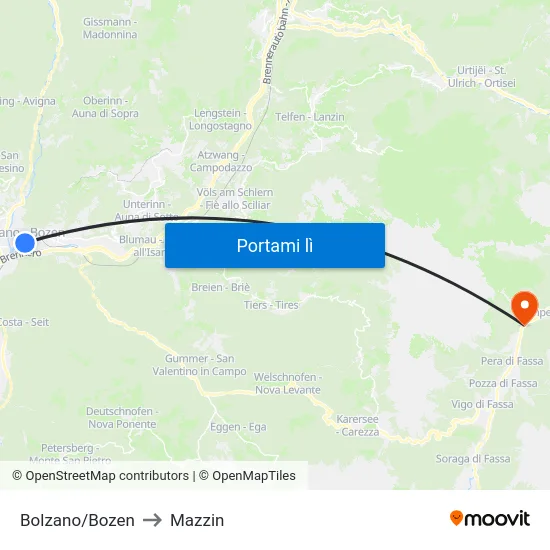 Bolzano/Bozen to Mazzin map