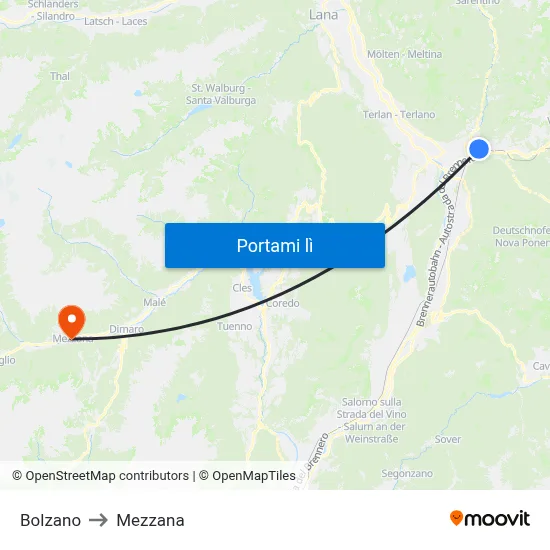 Bolzano to Mezzana map