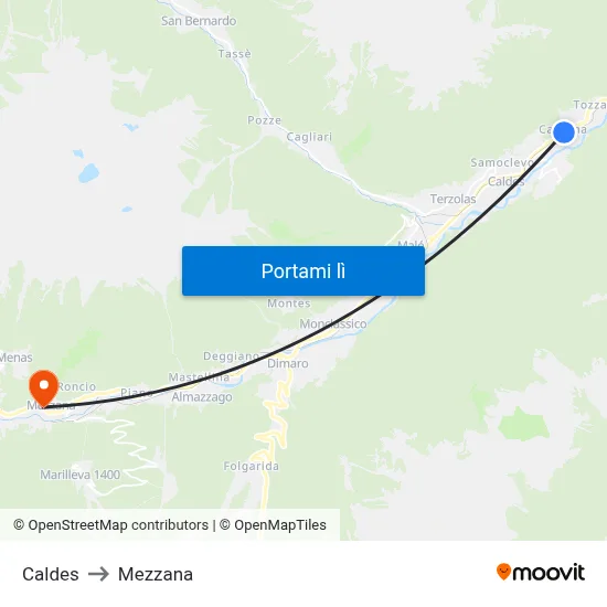 Caldes to Mezzana map